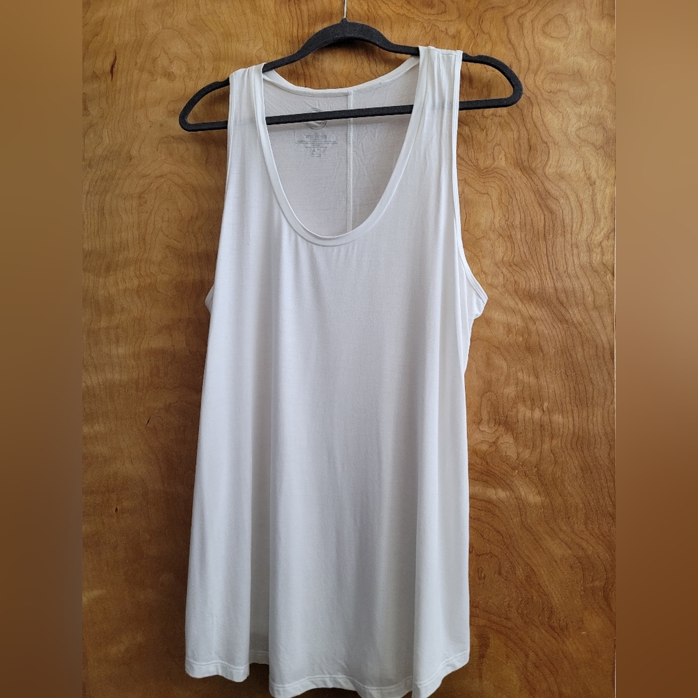 NWOT, White, knit tank. Stretchy, light with A-line shape. Size XL
